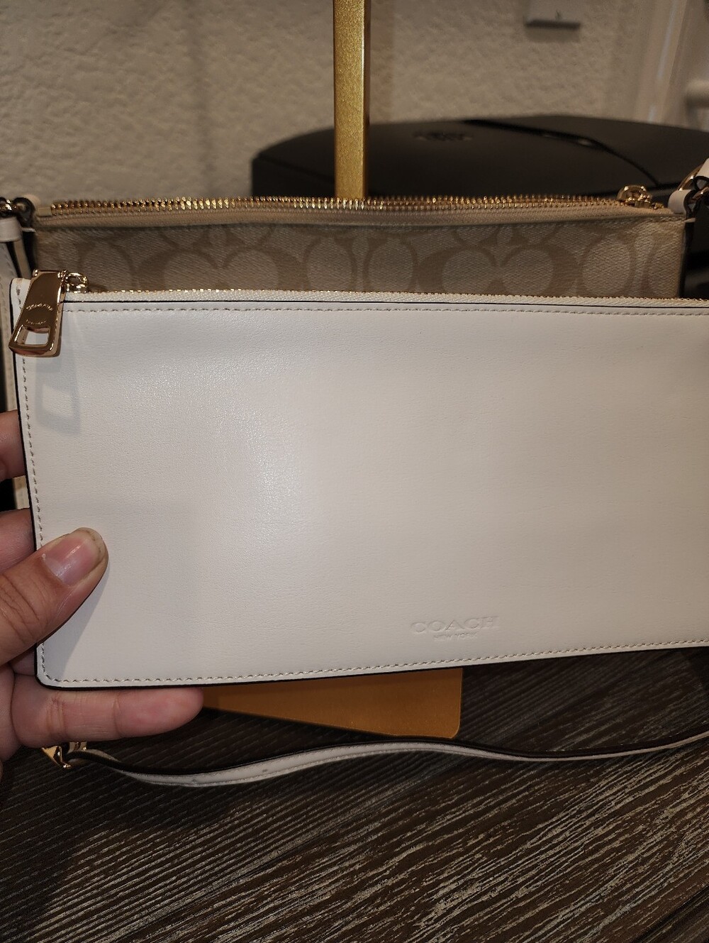 Coach Signature Tan Crossbody Bag with White Trim - Picture 16 of 16